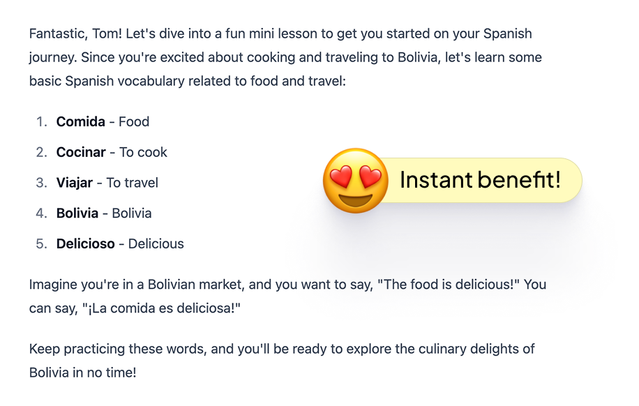 A mini-lesson tailored to the user's profile