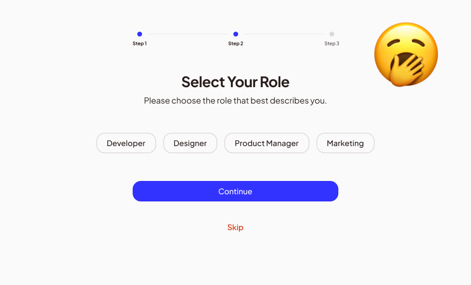 A classic static onboarding flow with predefined questions